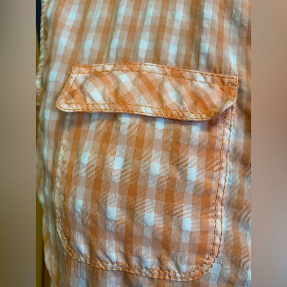 Eddie Bauer Button Down Women's Shirt L White Orange Gingham Check Short Sleeves - Picture 12 of 14